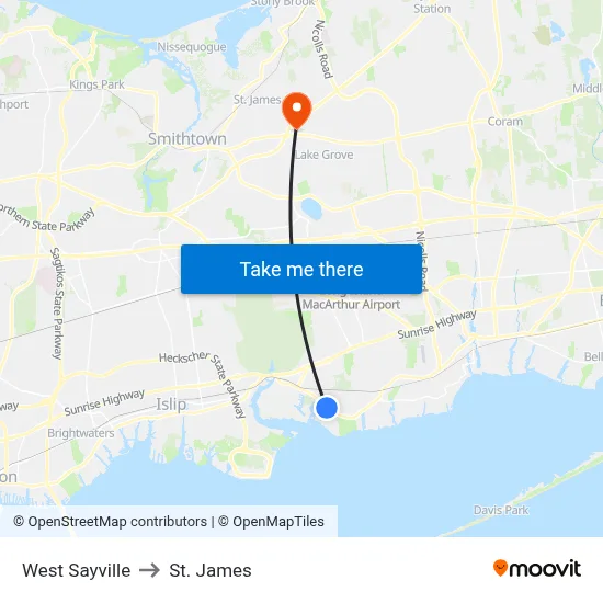 West Sayville to St. James map