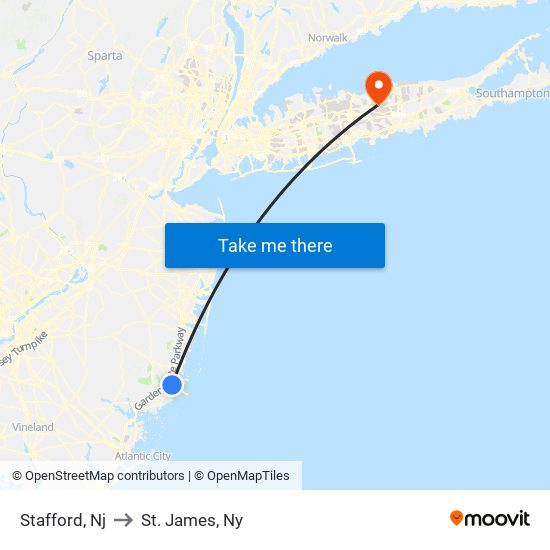 Stafford, Nj to St. James, Ny map