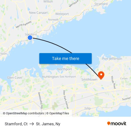 Stamford, Ct to St. James, Ny map