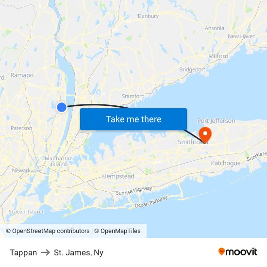 Tappan to St. James, Ny map