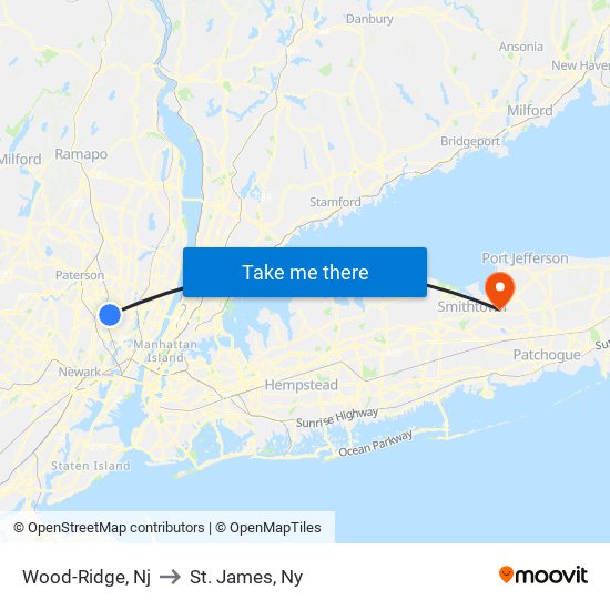 Wood-Ridge, Nj to St. James, Ny map