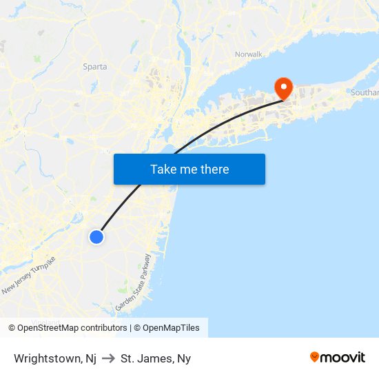 Wrightstown, Nj to St. James, Ny map
