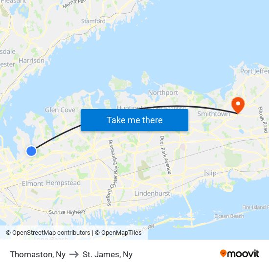 Thomaston, Ny to St. James, Ny map