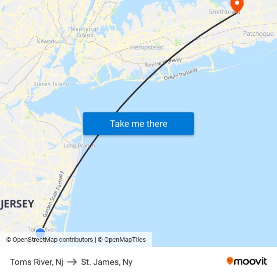 Toms River, Nj to St. James, Ny map