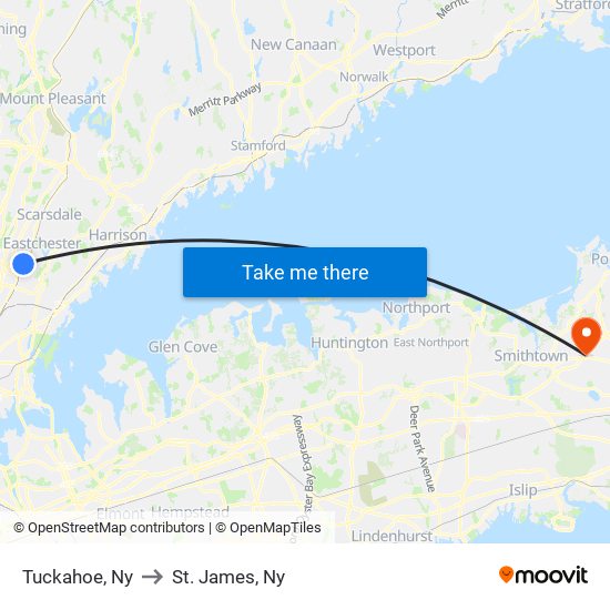 Tuckahoe, Ny to St. James, Ny map