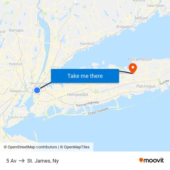 5 Av to St. James, Ny map