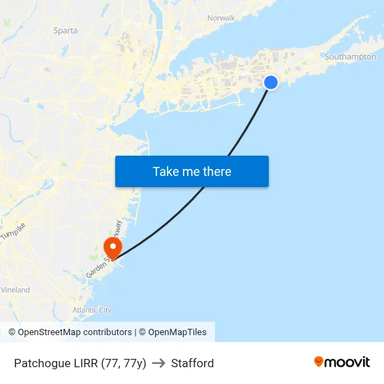 Patchogue LIRR (77, 77y) to Stafford map