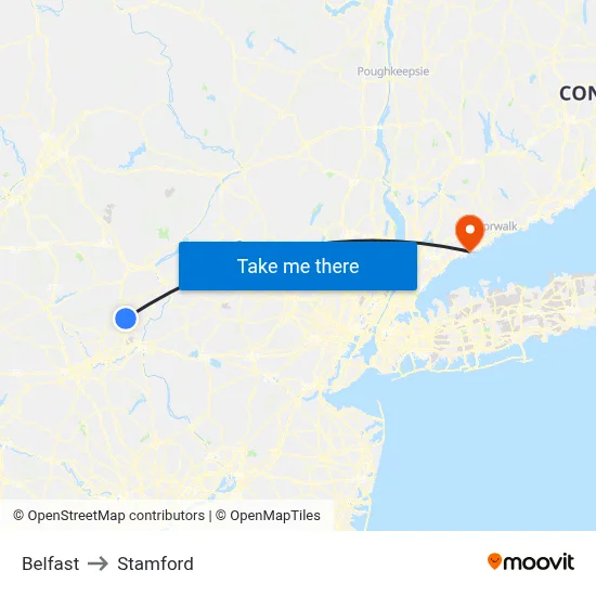 Belfast to Stamford map