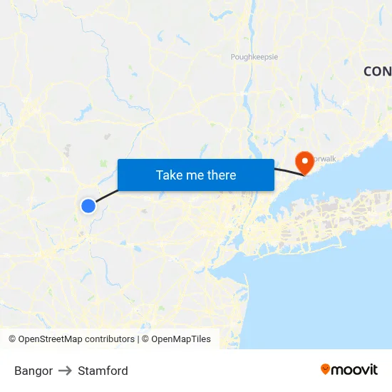 Bangor to Stamford map