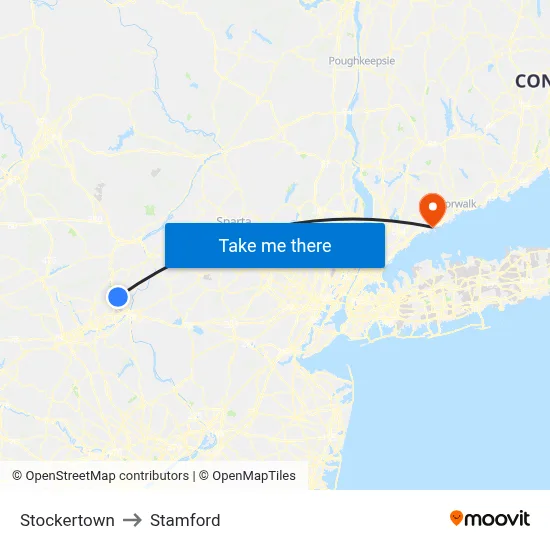 Stockertown to Stamford map