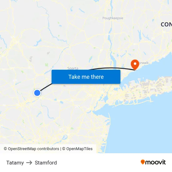 Tatamy to Stamford map