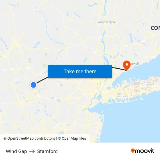 Wind Gap to Stamford map
