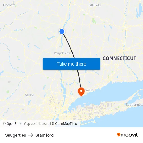 Saugerties to Stamford map
