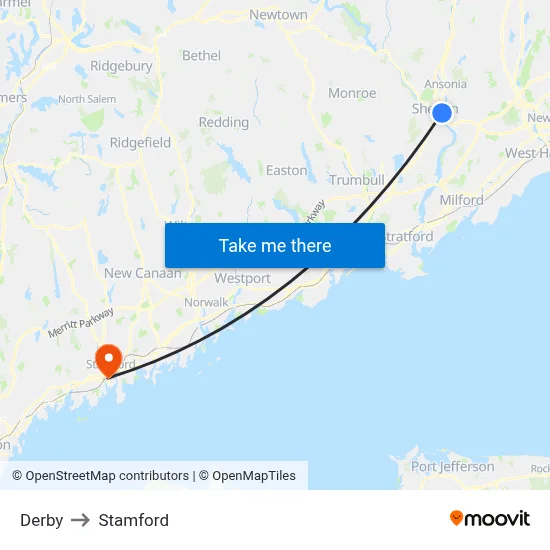 Derby to Stamford map