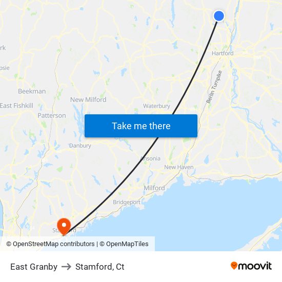 East Granby to Stamford, Ct map