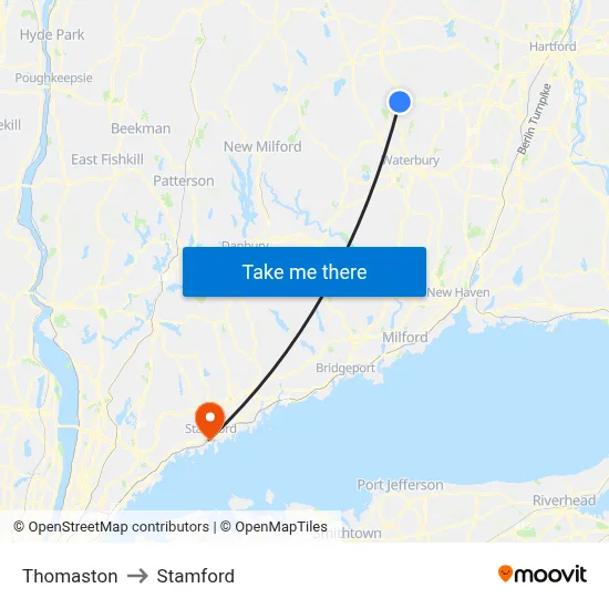 Thomaston to Stamford map