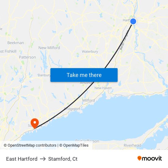 East Hartford to Stamford, Ct map