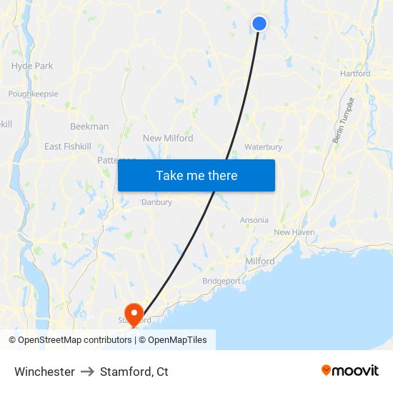 Winchester to Stamford, Ct map