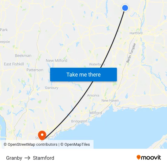 Granby to Stamford map