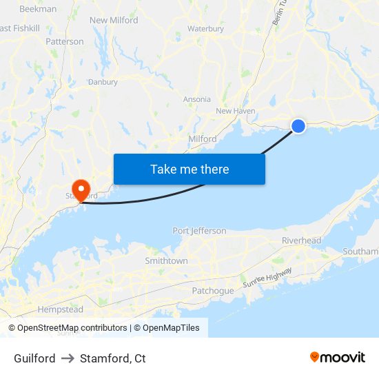 Guilford to Stamford, Ct map