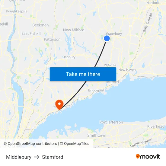 Middlebury to Stamford map