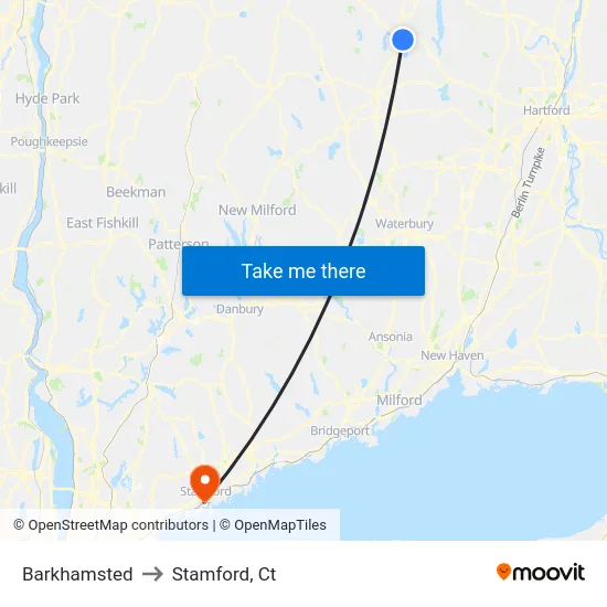 Barkhamsted to Stamford, Ct map