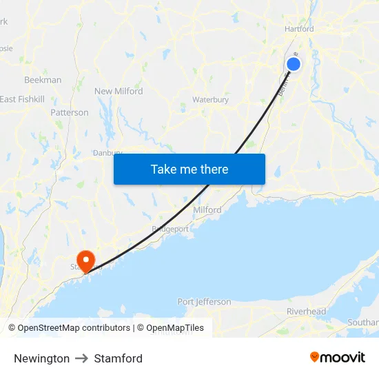 Newington to Stamford map