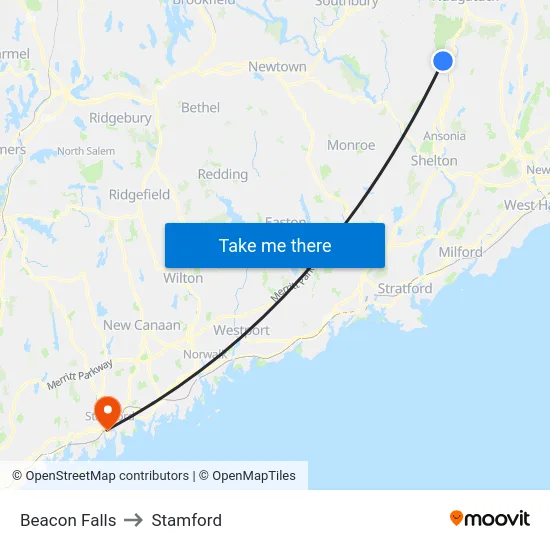 Beacon Falls to Stamford map