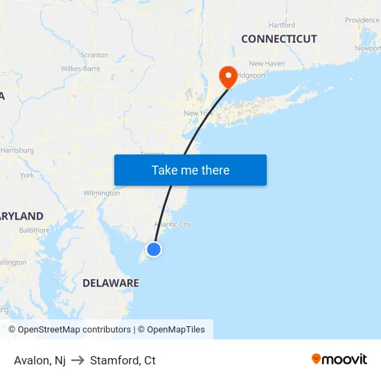 Avalon to Stamford, Ct map