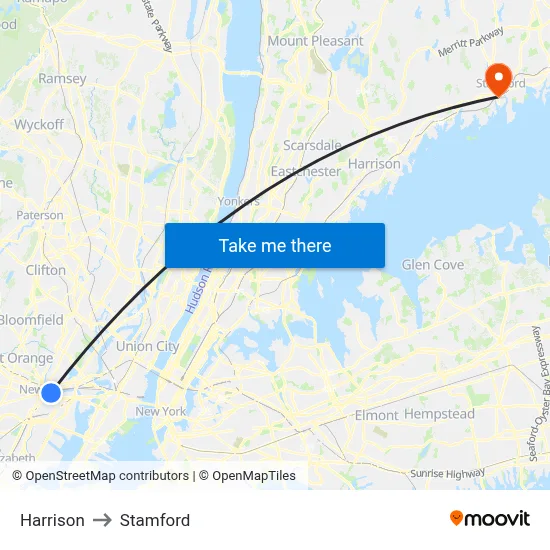 Harrison to Stamford map