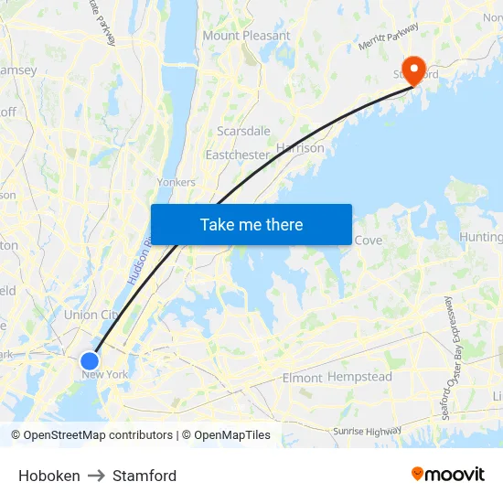 Hoboken to Stamford map