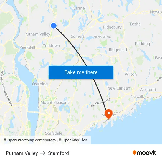 Putnam Valley to Stamford map