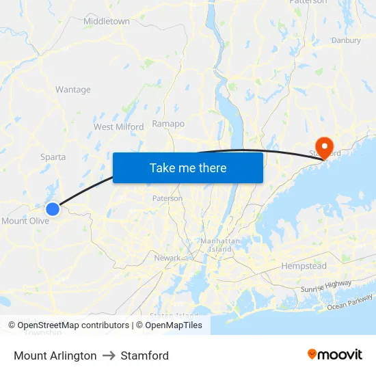 Mount Arlington to Stamford map