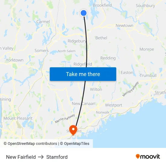 New Fairfield to Stamford map