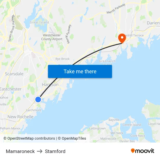 Mamaroneck to Stamford map