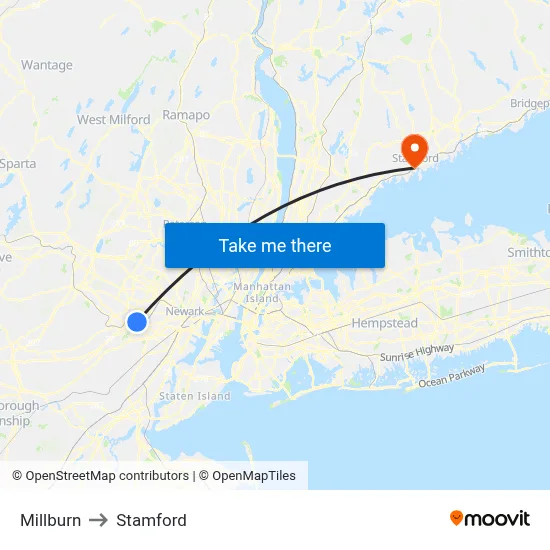 Millburn to Stamford map