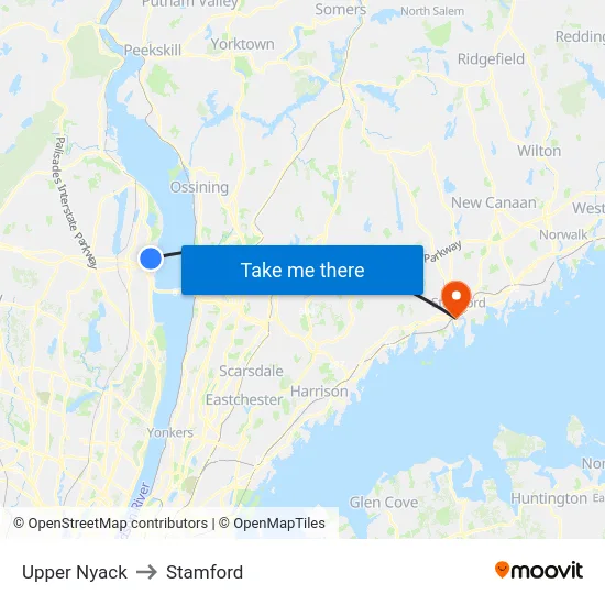 Upper Nyack to Stamford map