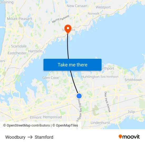 Woodbury to Stamford map