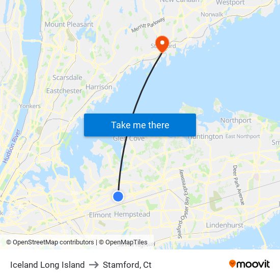 Iceland Long Island to Stamford, Ct map