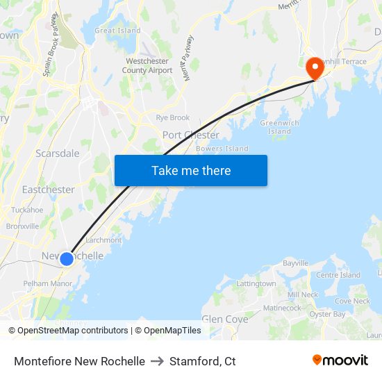 Montefiore New Rochelle to Stamford, Ct map