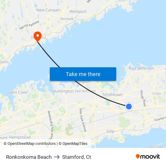 Ronkonkoma Beach to Stamford, Ct map