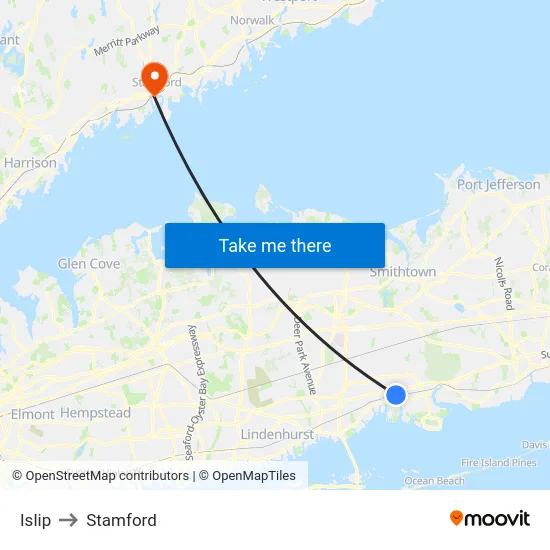 Islip to Stamford map