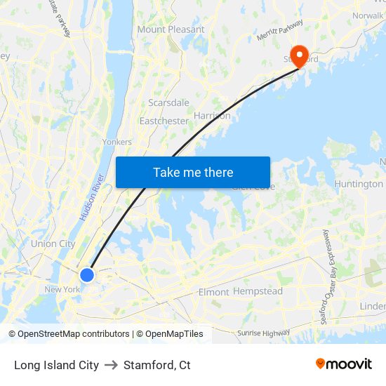 Long Island City to Stamford, Ct map