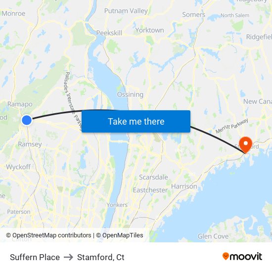 Suffern Place to Stamford, Ct map