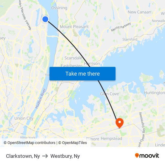 Clarkstown, Ny to Westbury, Ny map