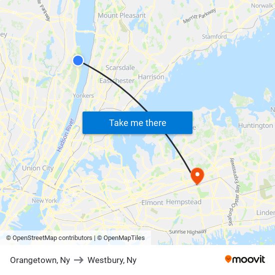 Orangetown, Ny to Westbury, Ny map