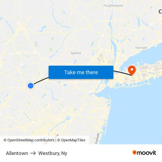 Allentown to Westbury, Ny map