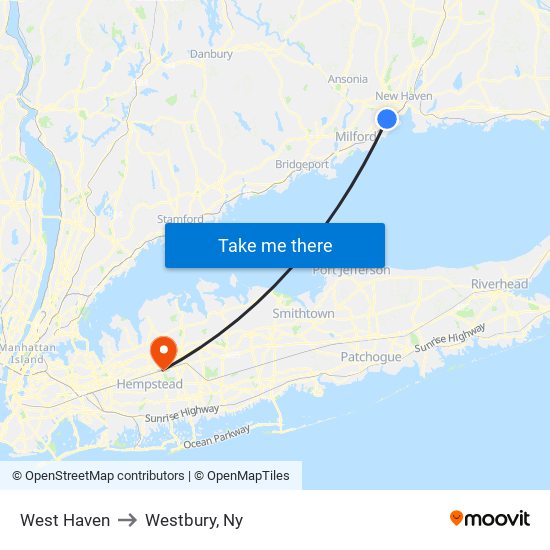 West Haven to Westbury, Ny map