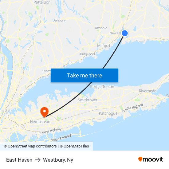 East Haven to Westbury, Ny map