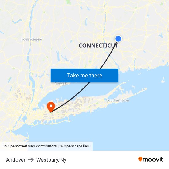 Andover to Westbury, Ny map